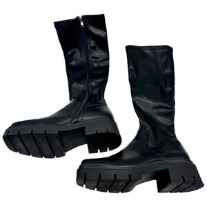 Vivianly Black Platform Chunky Lug Sole Knee High Boots Goth Punk Size 40